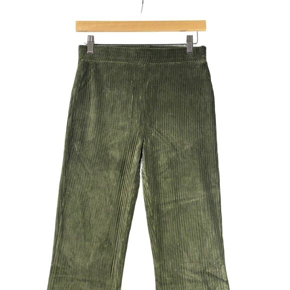 Aerie Groove-On‎ High Waisted Velour Pants Ribbed Flare Pull On Olive Daze Small - Picture 3 of 8